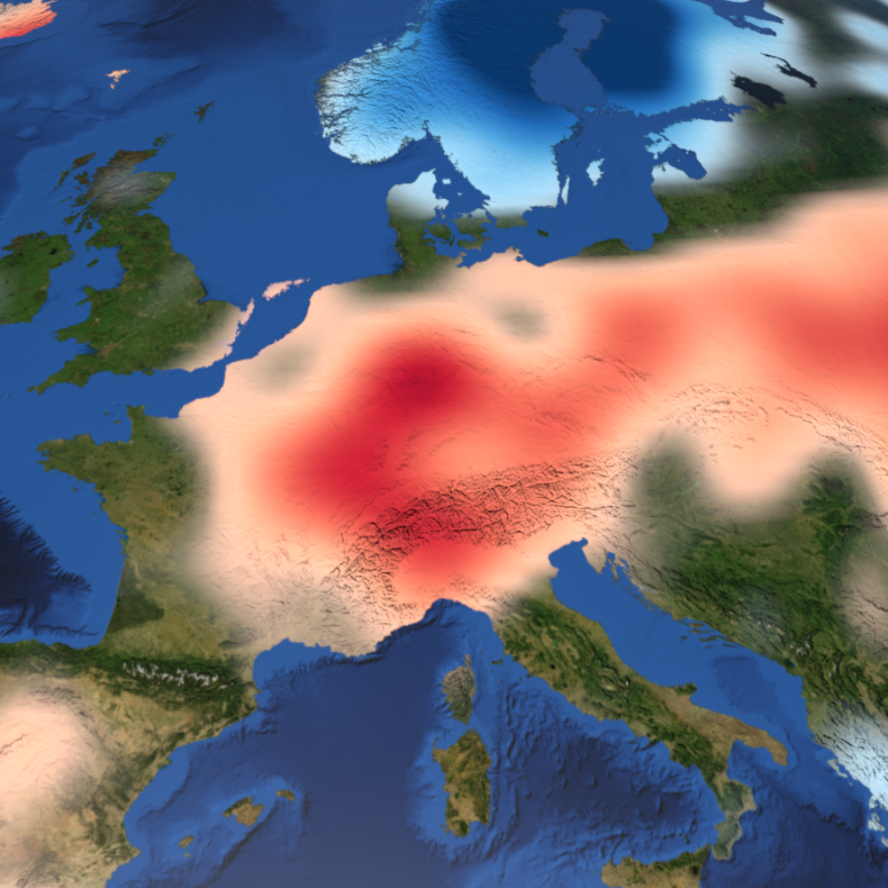 Grafische Darstellung einer Satellitenaufnahme von Europa mit eingefärbten Dürrezonen