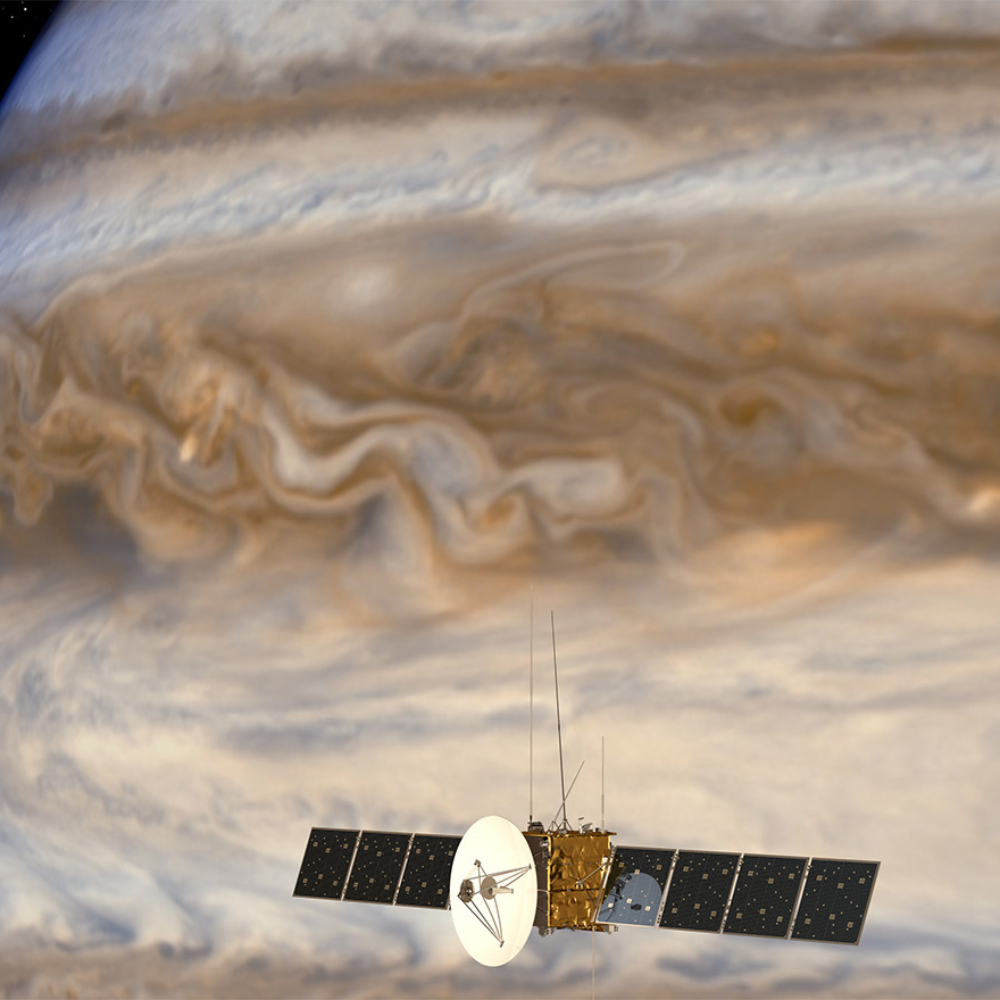 Eine Raumsonde vor dem Jupiter
